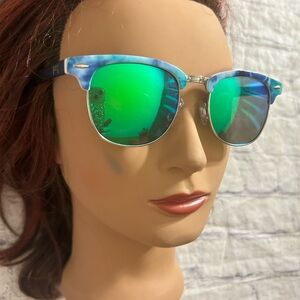 PUGSGEAR STYLE #M8 BLUE OCEAN PRINT WHITE NAVY BLUE ARMS NOSE GUARD SUNGLASSES